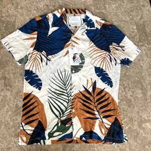 Denim & Flower Palm Leaf Pattern Shirt Medium